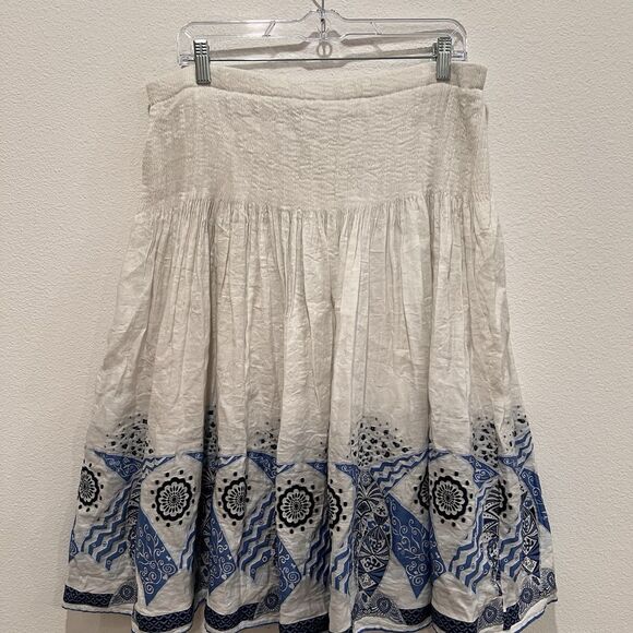 coldwater creek womens Sz L skirt blue lined a line midi Coastal Lagenlook Artsy - Picture 5 of 8